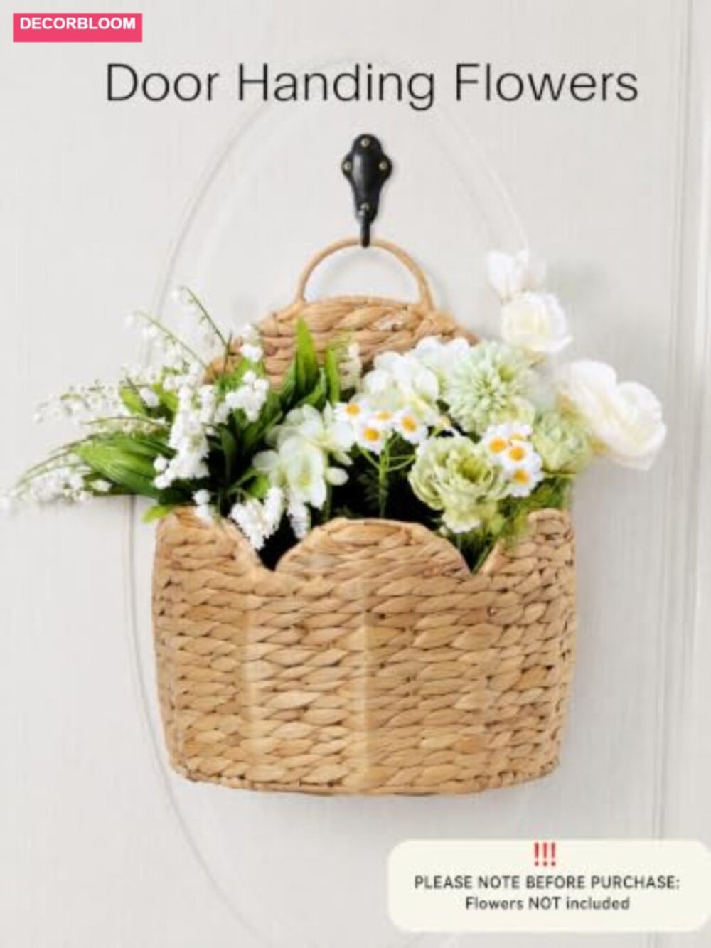 Handwoven Water Hyacinth Hanging Basket Scalloped Boho Wall Decor Planter - Picture 4 of 6